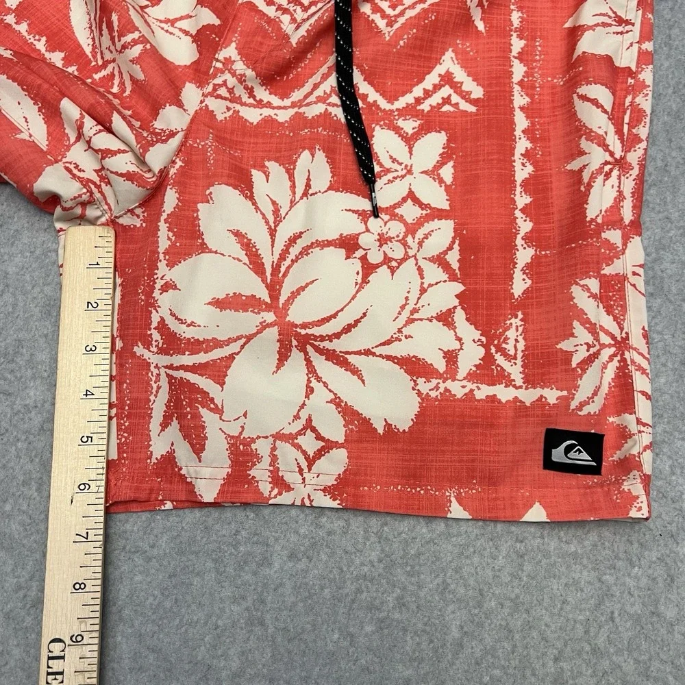 Quicksilver Swim Trucks Men Large Red AOP Geometric Floral Drawstring Surf Beach